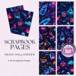 [Scrapbook Pages]  Neon Halloween Pages 36 PNGs