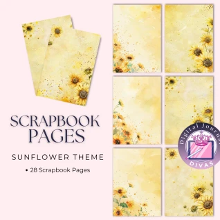 [Scrapbook Pages]  Sunflower Pages 28 PNGs