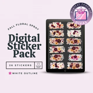 [Digital Stickers] Fall Floral Spray (White Outline) 26 PNGs