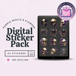 [Digital Stickers] Purple Skulls & Flowers (No Outline) 42 PNGs