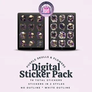 [Digital Stickers] Purple Skulls & Flowers BUNDLE 76 PNGs