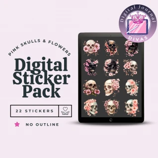 [Digital Stickers] Pink Skulls & Flowers (No Outline) 22 PNGs