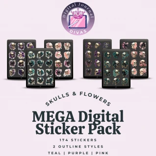[Digital Stickers] Skulls & Flowers (2 Styles) (3 Colors) BUNDLE 174 PNGs
