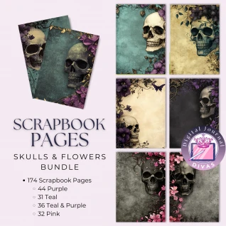 [Scrapbook Pages] Skulls & Flowers Pages BUNDLE 147 PNGs