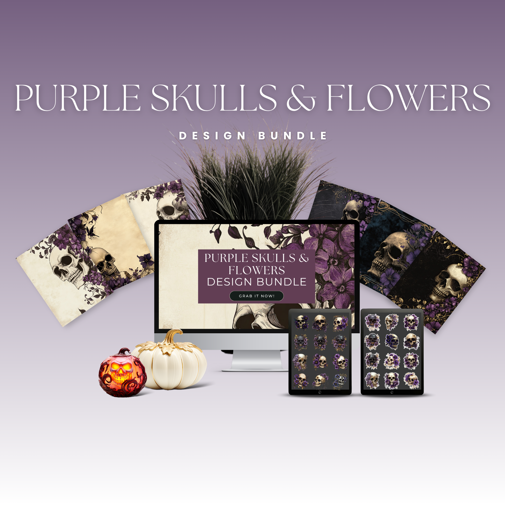 [Design Bundle] Purple Skulls & Flowers Design Bundle