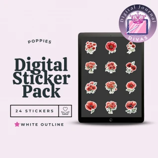 [Digital Stickers] Poppies (White Outline) 24 PNGs