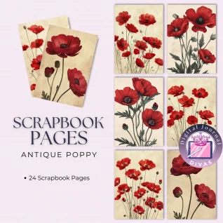 [Scrapbook Pages] Antique Poppy Pages 28 PNGs