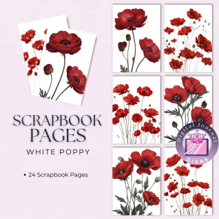 [Scrapbook Pages] White Poppy Pages 28 PNGs