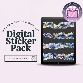 [Digital Stickers] Indigo & Gold Alcohol Ink 17 PNGs