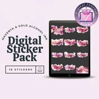 [Digital Stickers] Magenta & Gold Alcohol Ink 18 PNGs