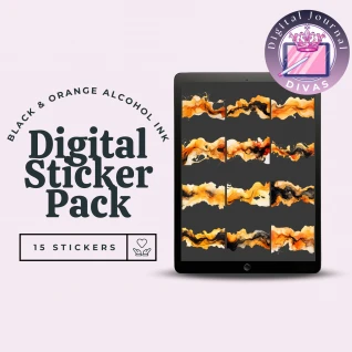[Digital Stickers] Black & Orange Alcohol Ink 15 PNGs