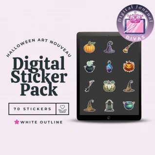 [Digital Stickers] Halloween Art Nouveau (White Outline) 70 PNGs