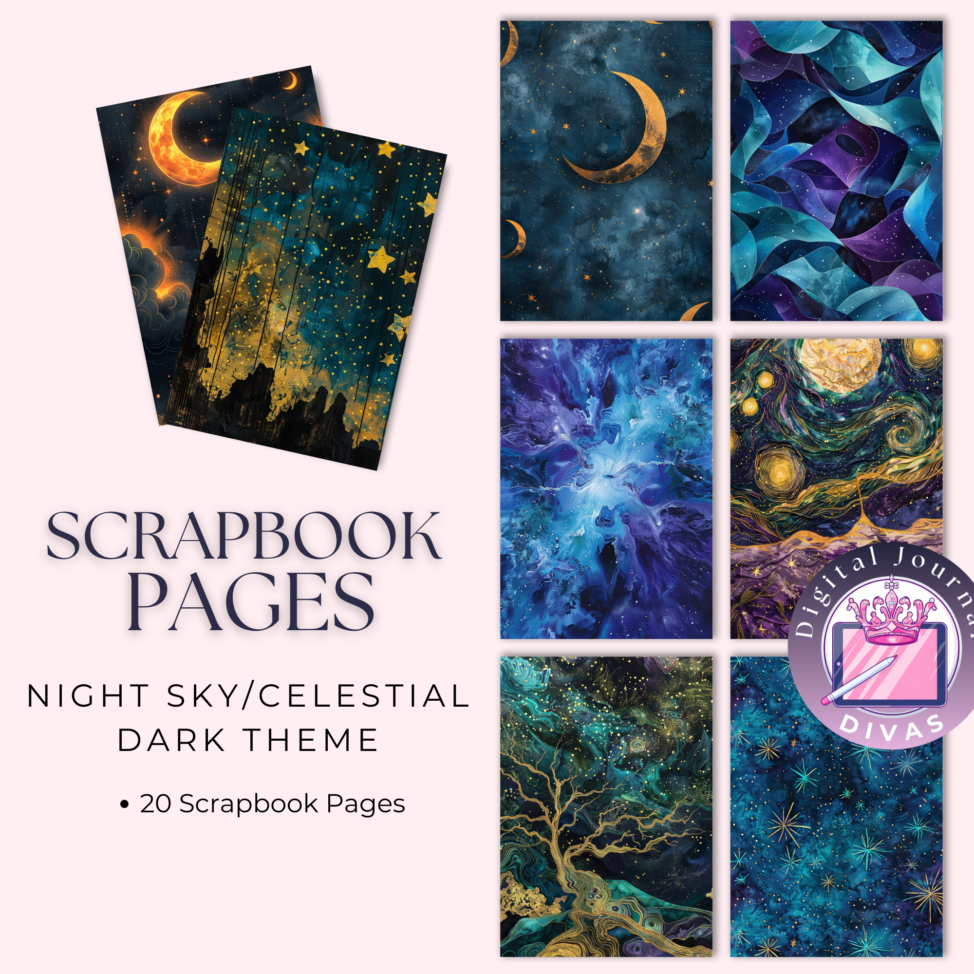 [Scrapbook Pages] Night Sky / Celestial Dark 20 PNGs