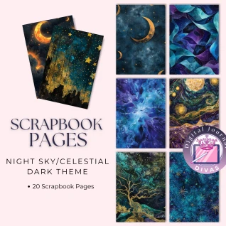 [Scrapbook Pages] Night Sky / Celestial Dark 20 PNGs