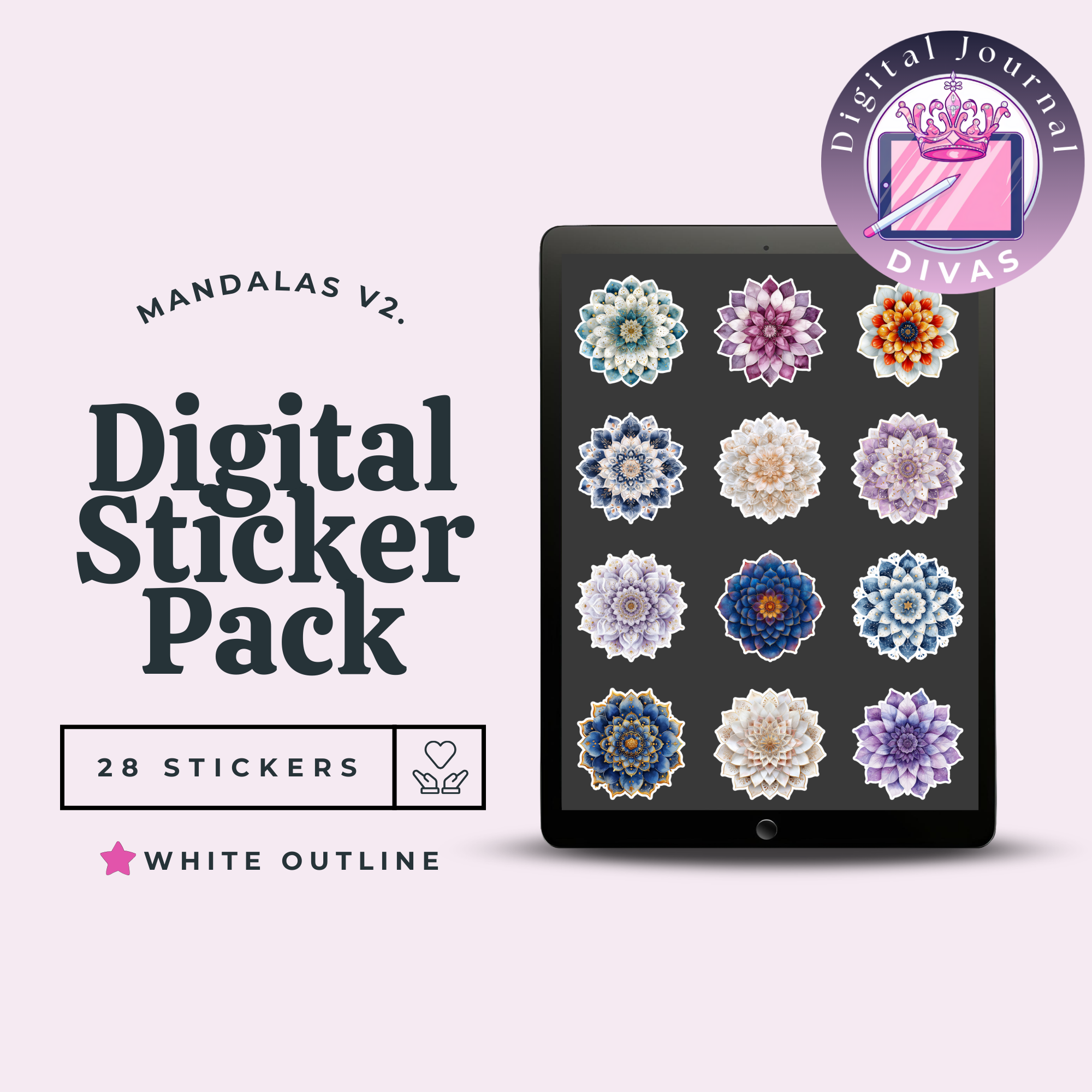 [Digital Stickers] Mandala V.2 (White Outline) 28 PNGs
