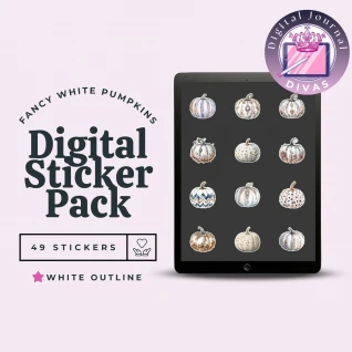 [Digital Stickers] Fancy White Pumpkins (White Outline) 49 PNGs
