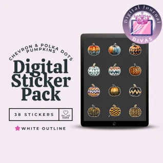 [Digital Stickers] Chevron & Polka Dots Pumpkins (White Outline) 38 PNGs