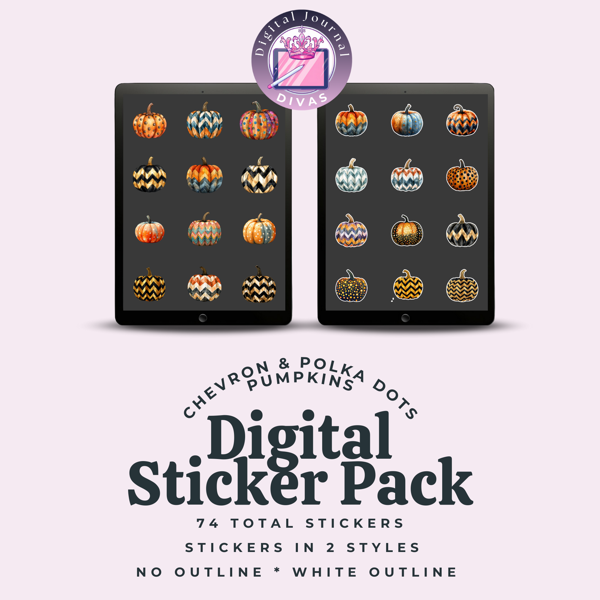[Digital Stickers] Chevron & Polka Dots Pumpkins BUNDLE 74 PNGs