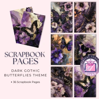 [Scrapbook Pages] Dark Gothic Butterflies Pages 36 PNGs