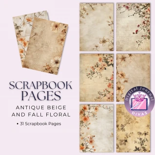 [Scrapbook Pages] Antique Beige and Fall Floral Pages 31 PNGs