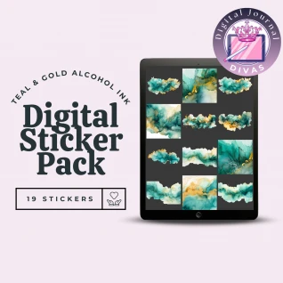 [Digital Stickers] Teal & Gold Alcohol Ink 19 PNGs