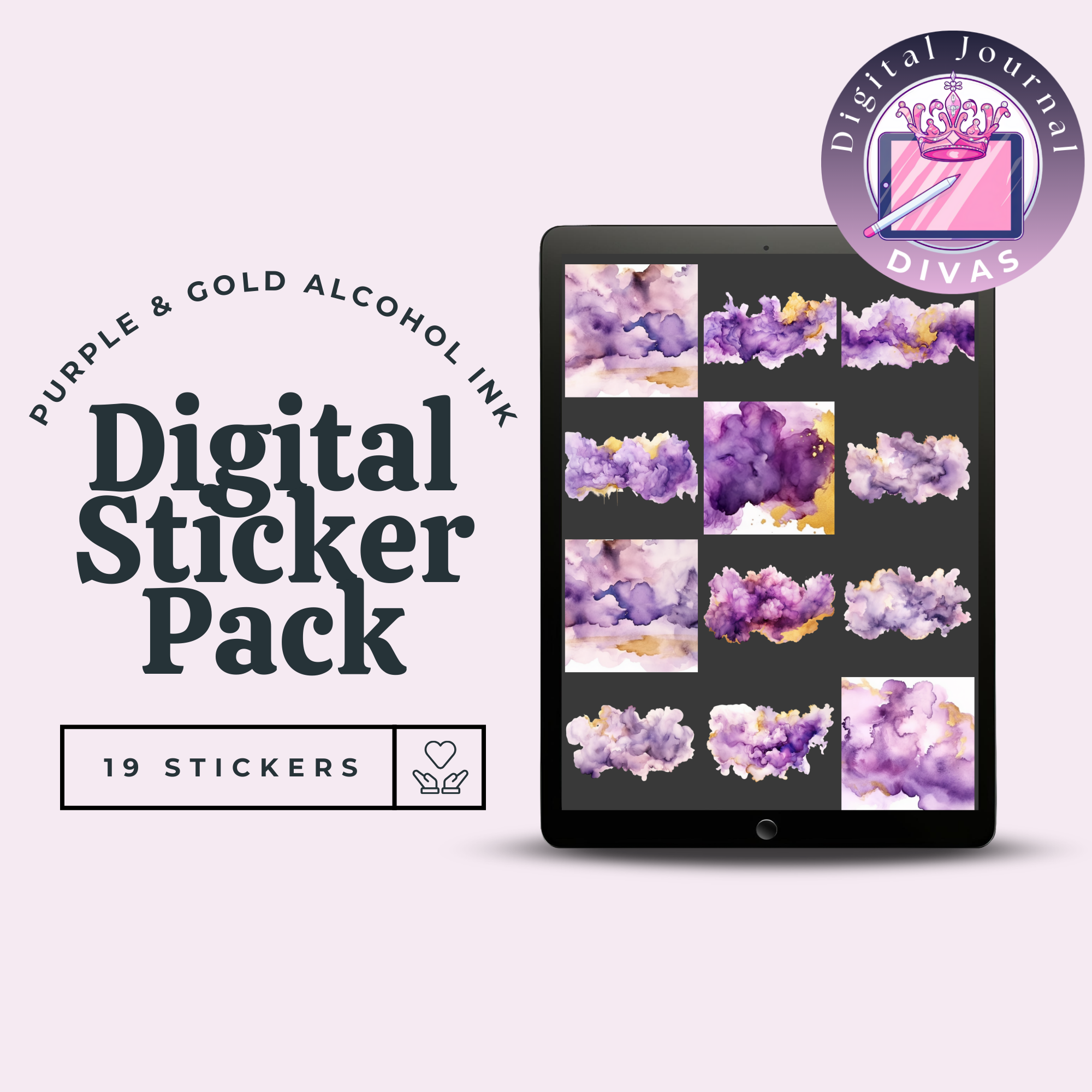 [Digital Stickers] Purple & Gold Alcohol Ink 19 PNGs