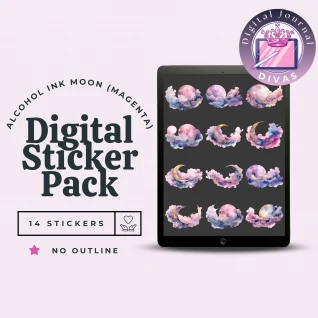 [Digital Stickers] Alcohol Ink Moon (Magenta) No Outline 14 PNGs