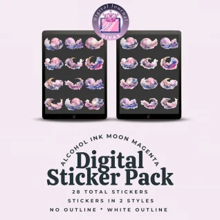[Digital Stickers] Alcohol Ink Moon (Magenta) BUNDLE 28 PNGs