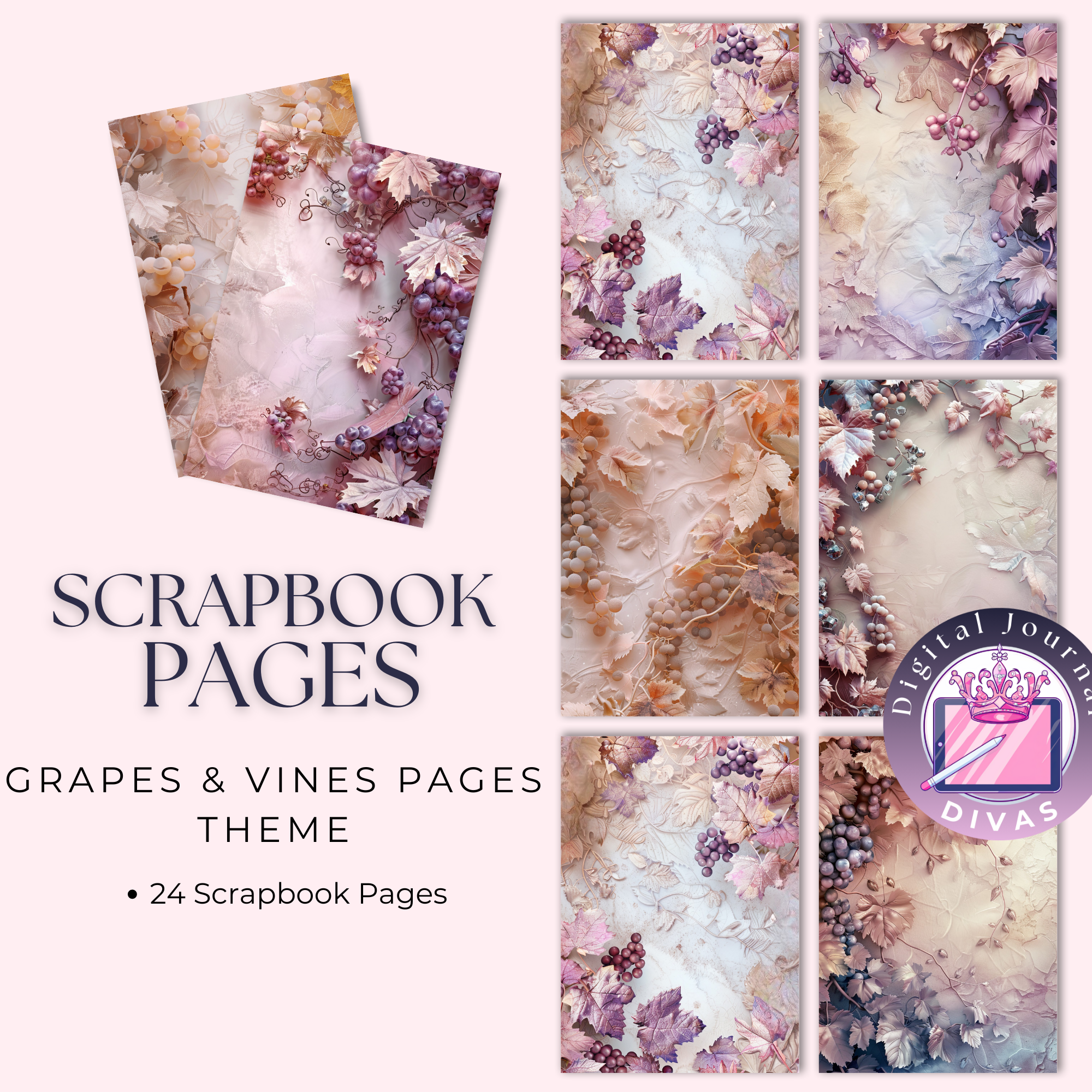 [Scrapbook Pages] Grapes & Vines Pages 24 PNGs