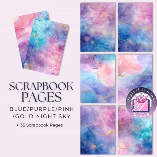 [Scrapbook Pages] Blue/Purple/Pink/Gold Night Sky Pages 35 PNGs
