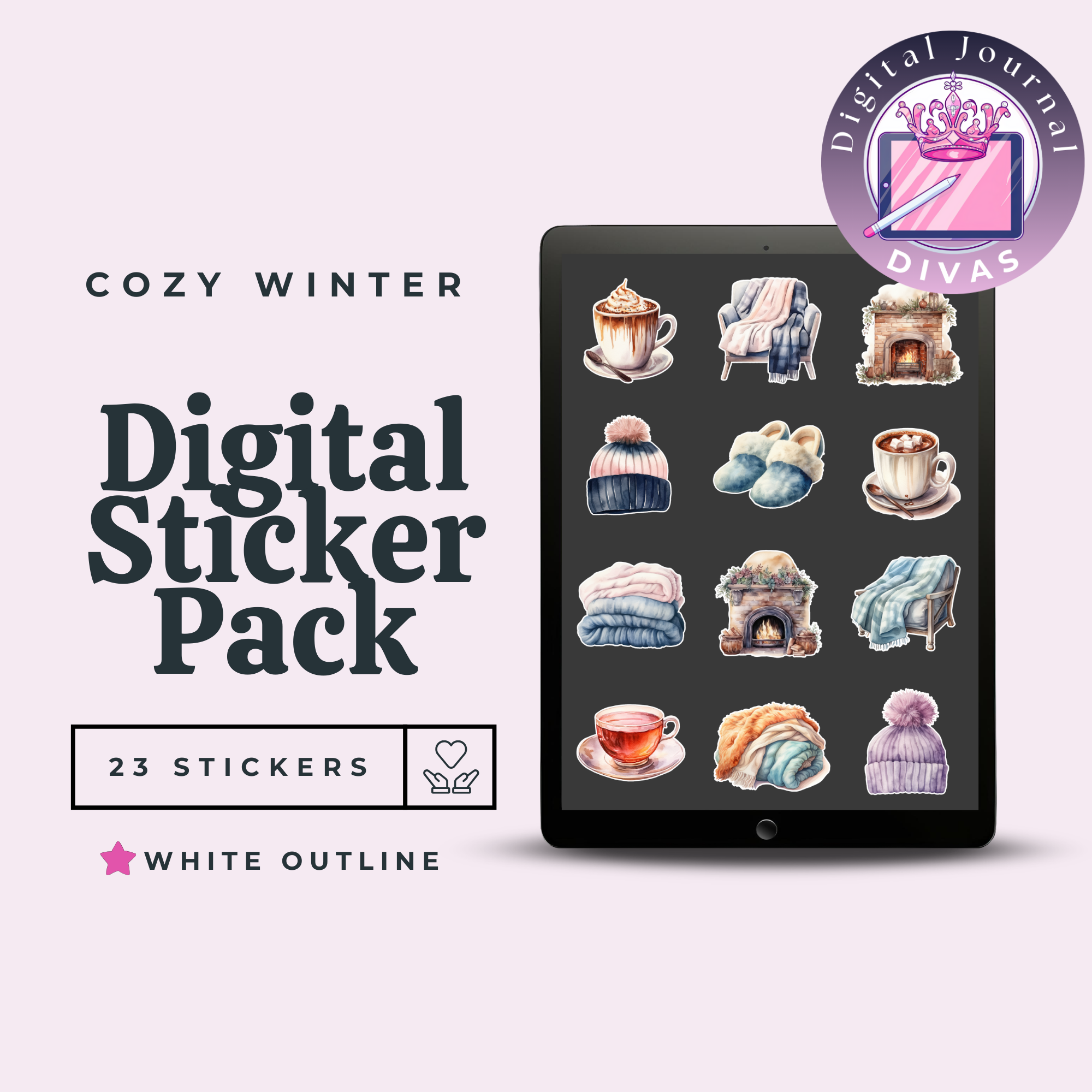 [Digital Stickers] Cozy Winter (White Outline) 23 PNGs