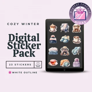 [Digital Stickers] Cozy Winter (White Outline) 23 PNGs