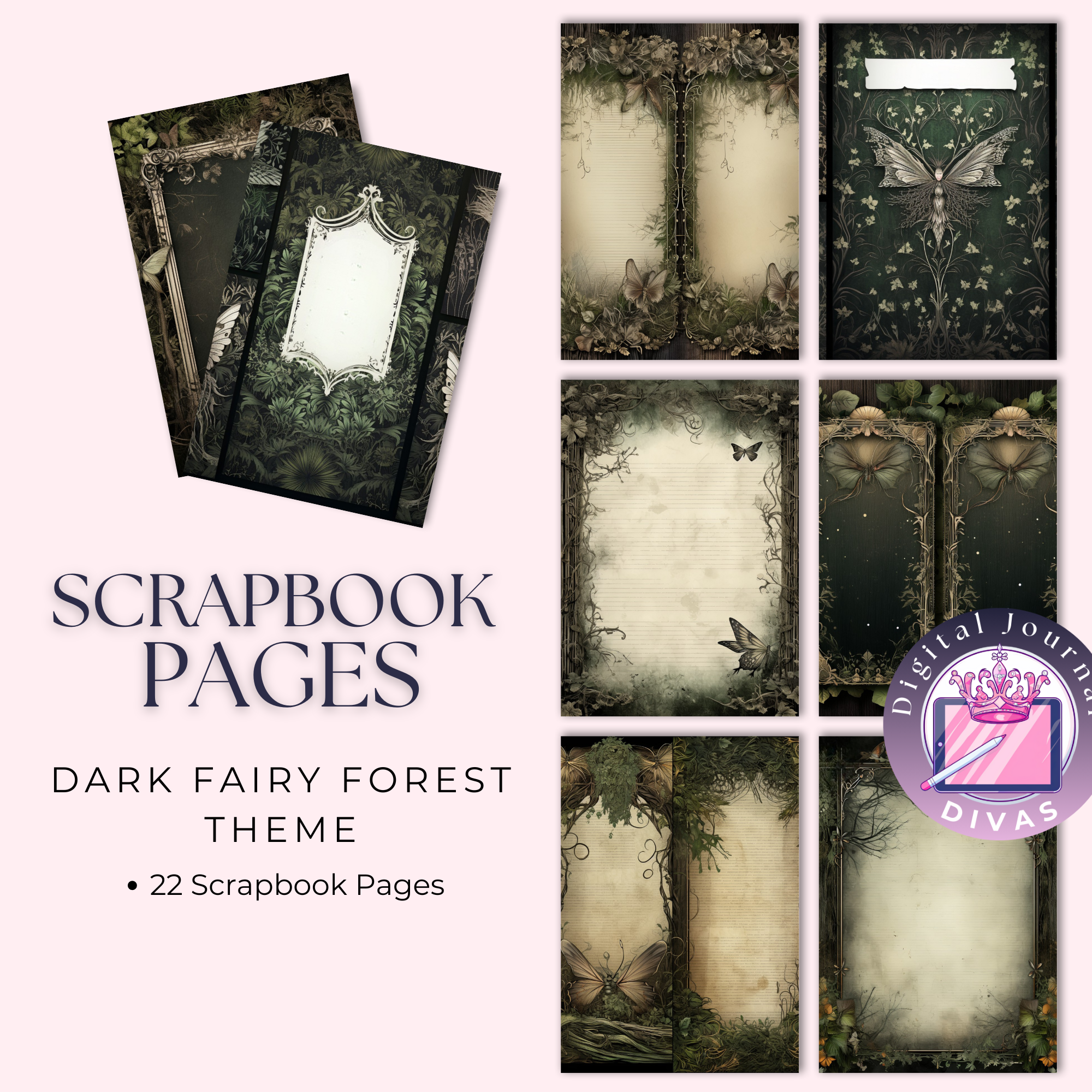 [Scrapbook Pages] Dark Fairy Forest Pages 22 PNGs