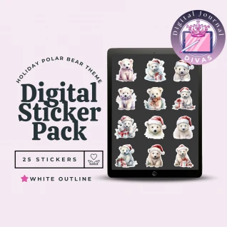 [Digital Stickers] Holiday Polar Bear (White Outline ) 25 PNGs