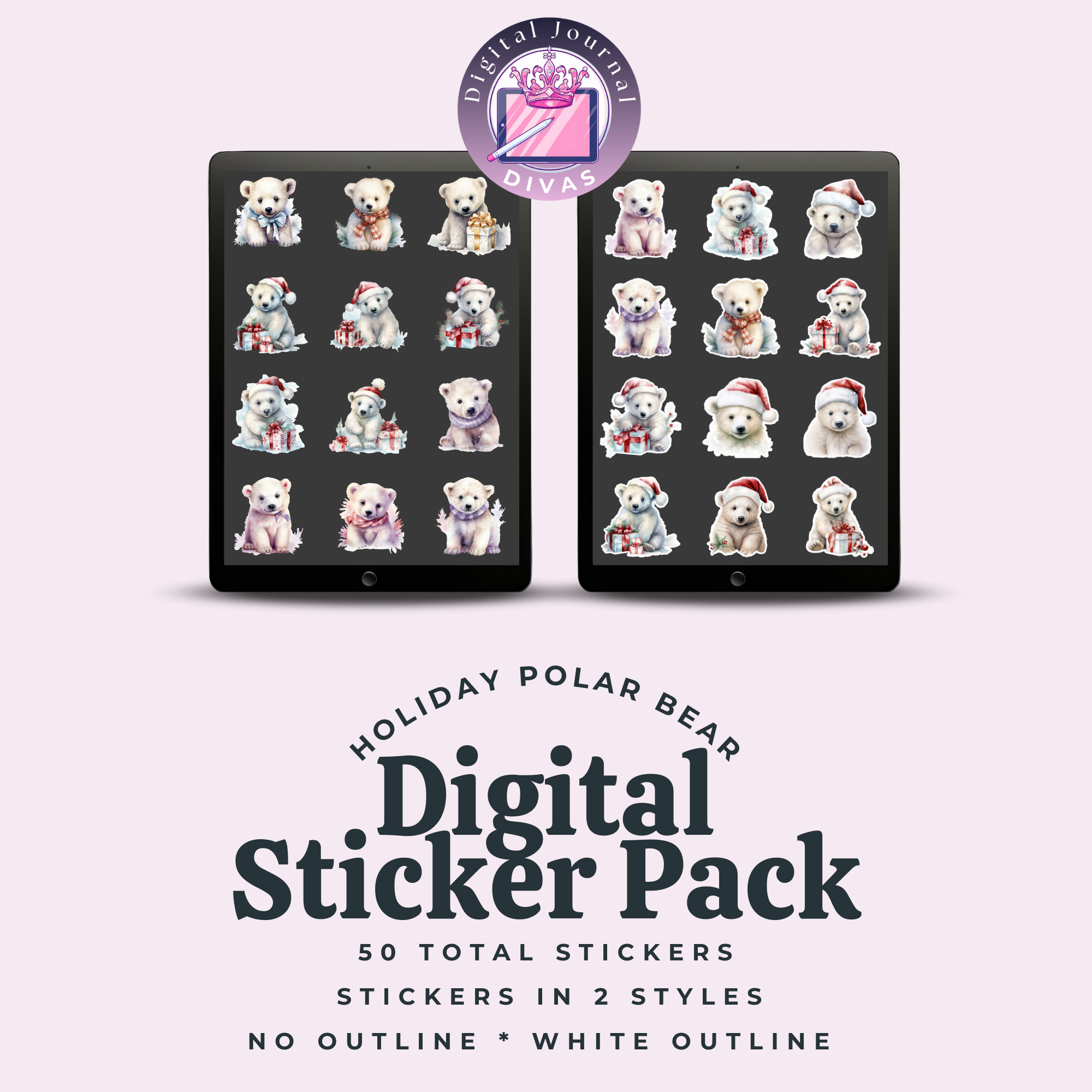 [Digital Stickers] Holiday Polar Bear BUNDLE 50 PNGs