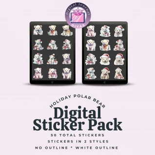 [Digital Stickers] Holiday Polar Bear BUNDLE 50 PNGs