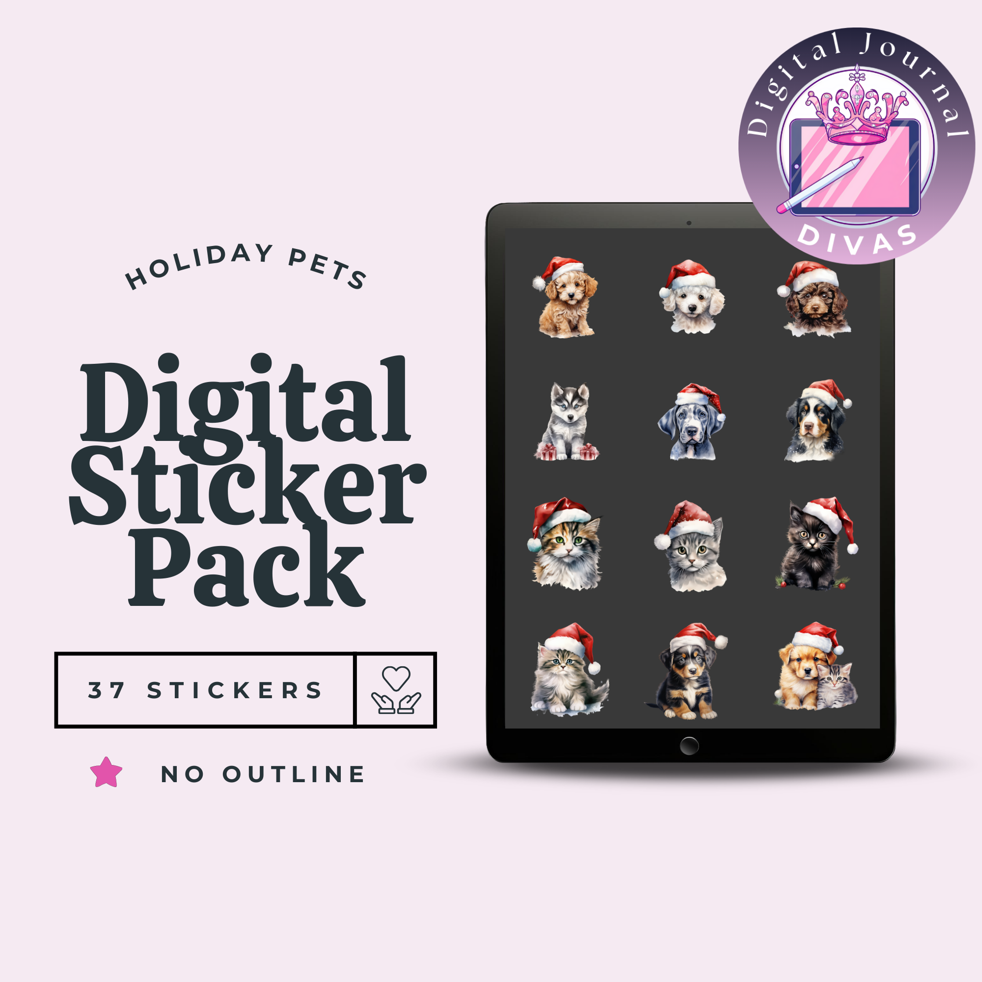 [Digital Stickers] Holiday Pets (No Outline ) 37 PNGs