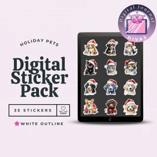 [Digital Stickers] Holiday Pets (White Outline ) 35 PNGs