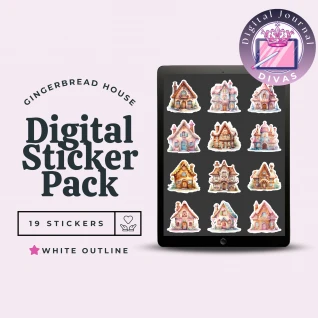 [Digital Stickers] Gingerbread House (White Outline ) 19 PNGs