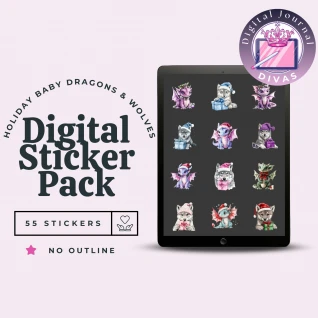 [Digital Stickers] Holiday Baby Dragons & Wolves (No Outline) 55 PNGs