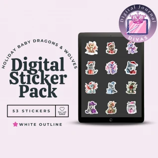 [Digital Stickers] Holiday Baby Dragons & Wolves (White Outline) 53 PNGs