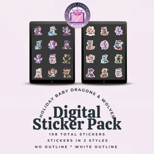 [Digital Stickers] Holiday Baby Dragons & Wolves BUNDLE 108 PNGs