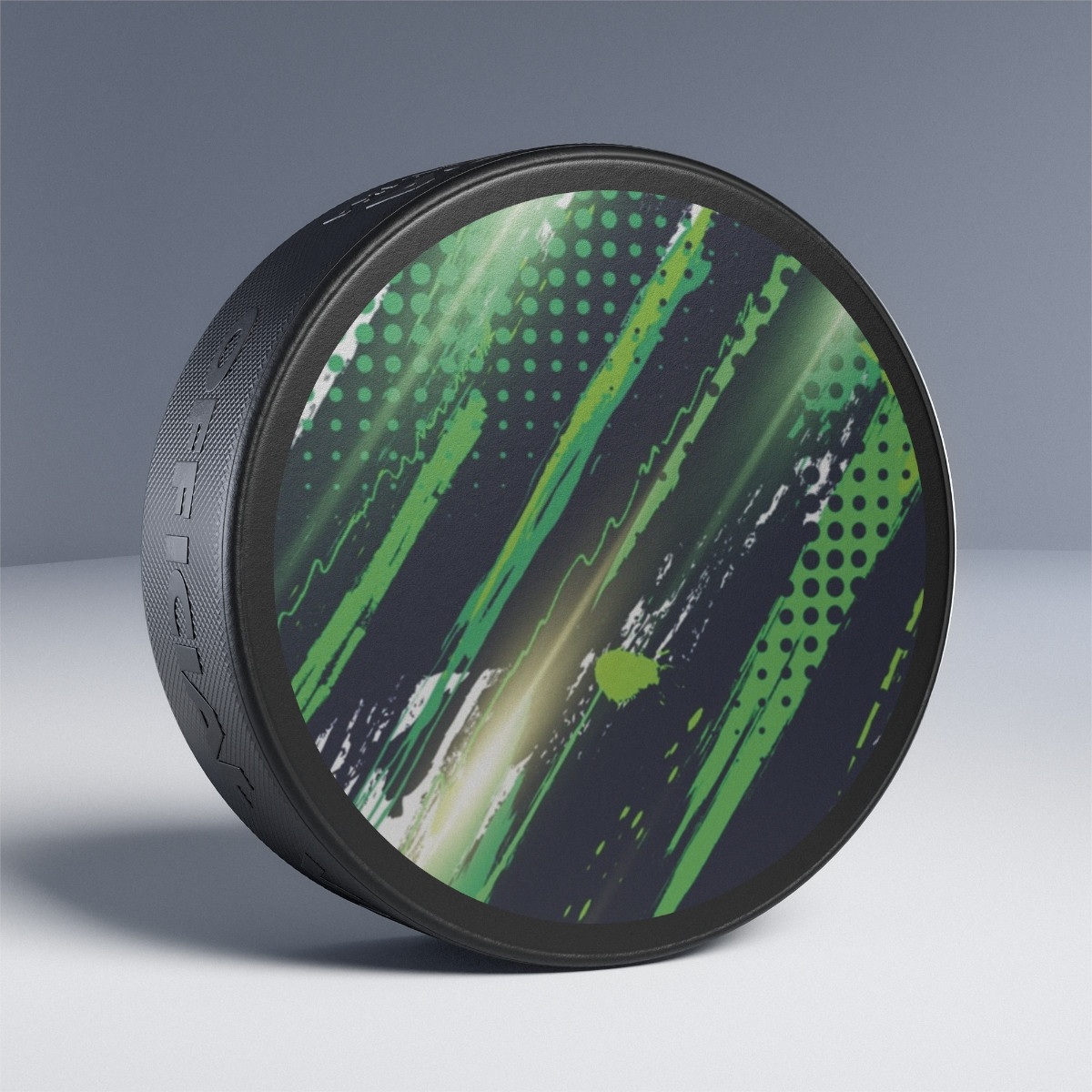 Green Streak Hockey Puck