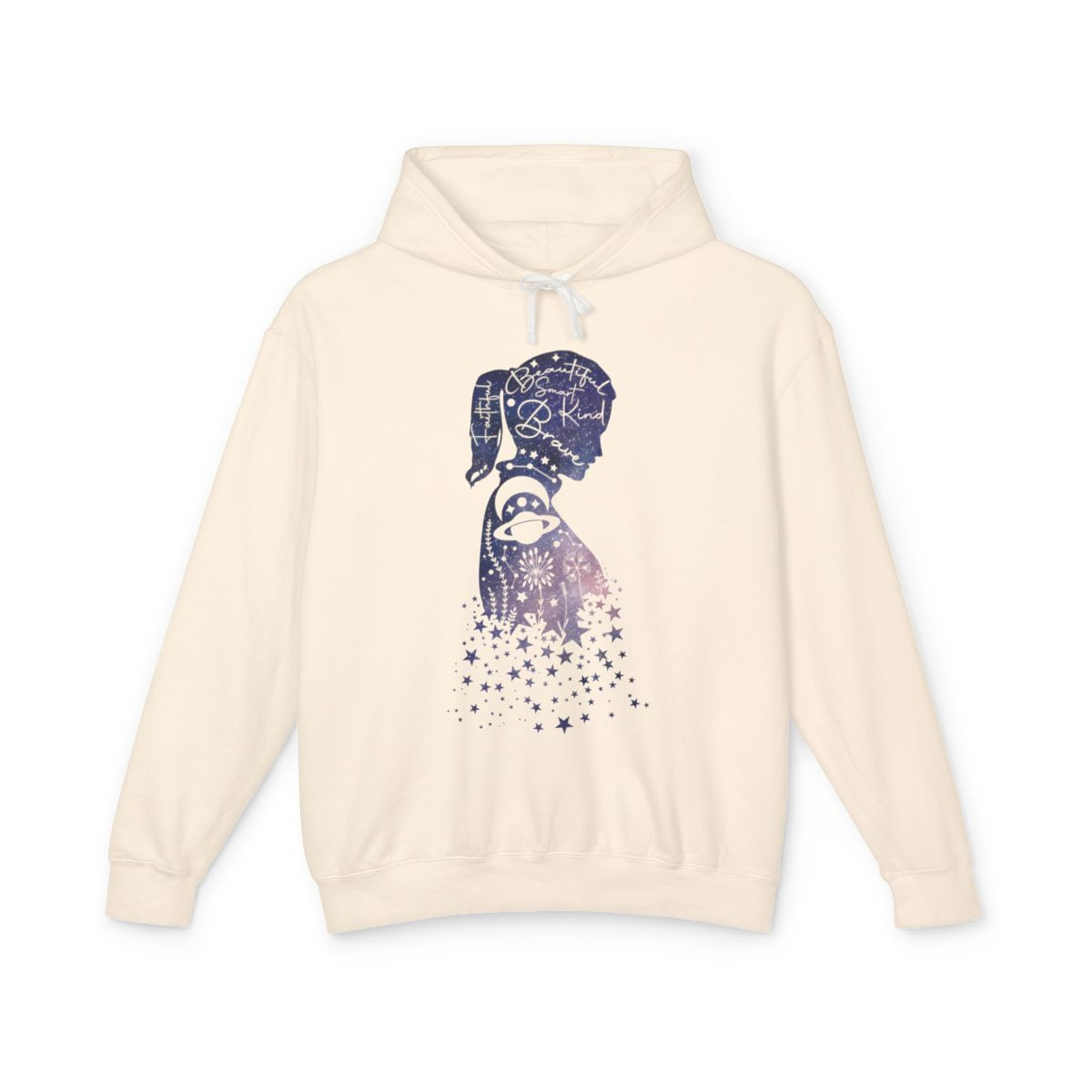 Cosmic Kindness Unisex Lightweight Hooded Sweatshirt - Affirming Design for Self-Care & Empowerment