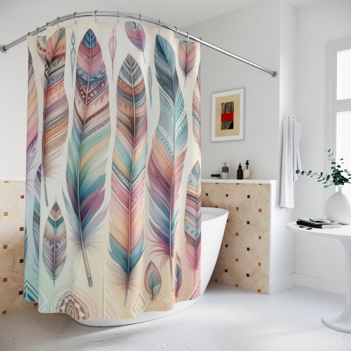 Colorful Native American Feather Shower Curtain