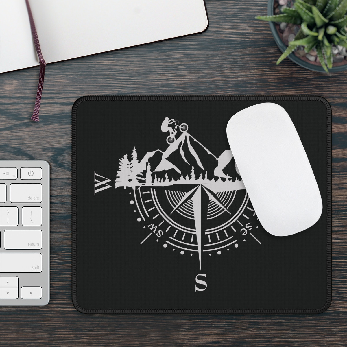 Adventure-Themed Gaming Mouse Pad with Mountain Compass Design