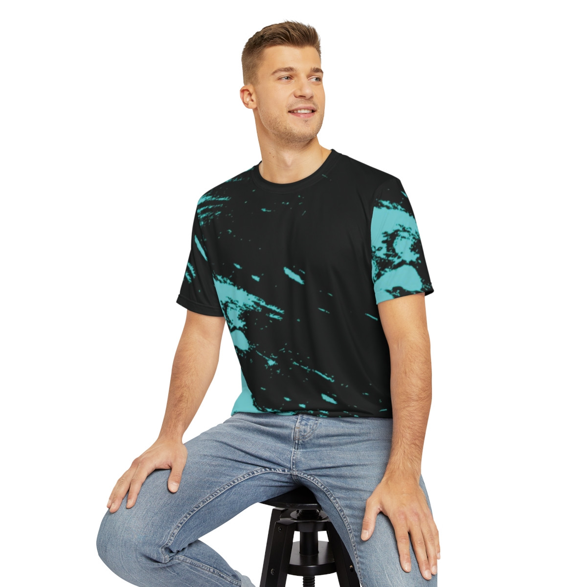 Men's Graphic Polyester Tee - Abstract Aqua Splash Design