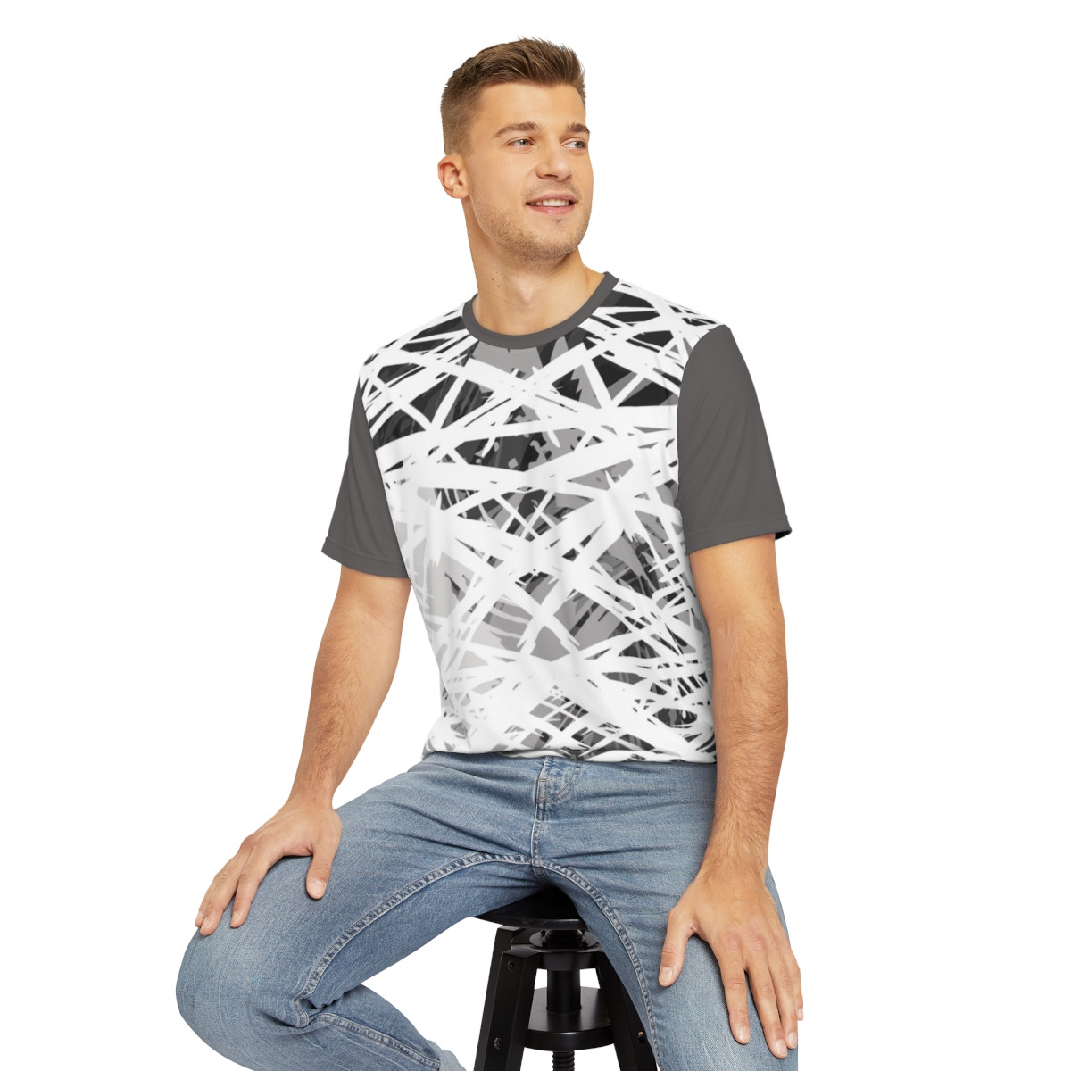 Men's Abstract Graphic Polyester Tee - Modern Casual Wear