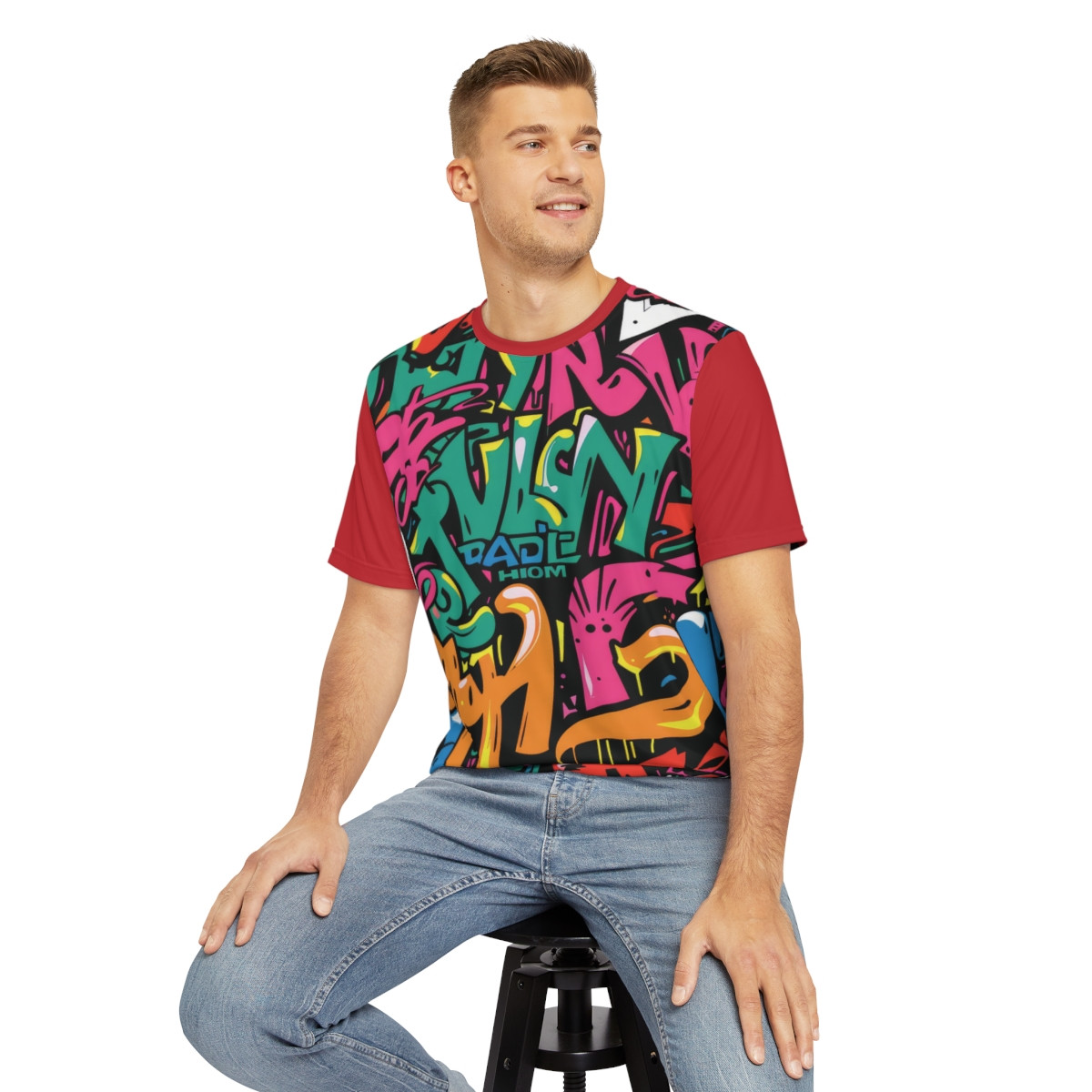 Vibrant Graffiti Men's Polyester Tee - Street Art Style T-Shirt