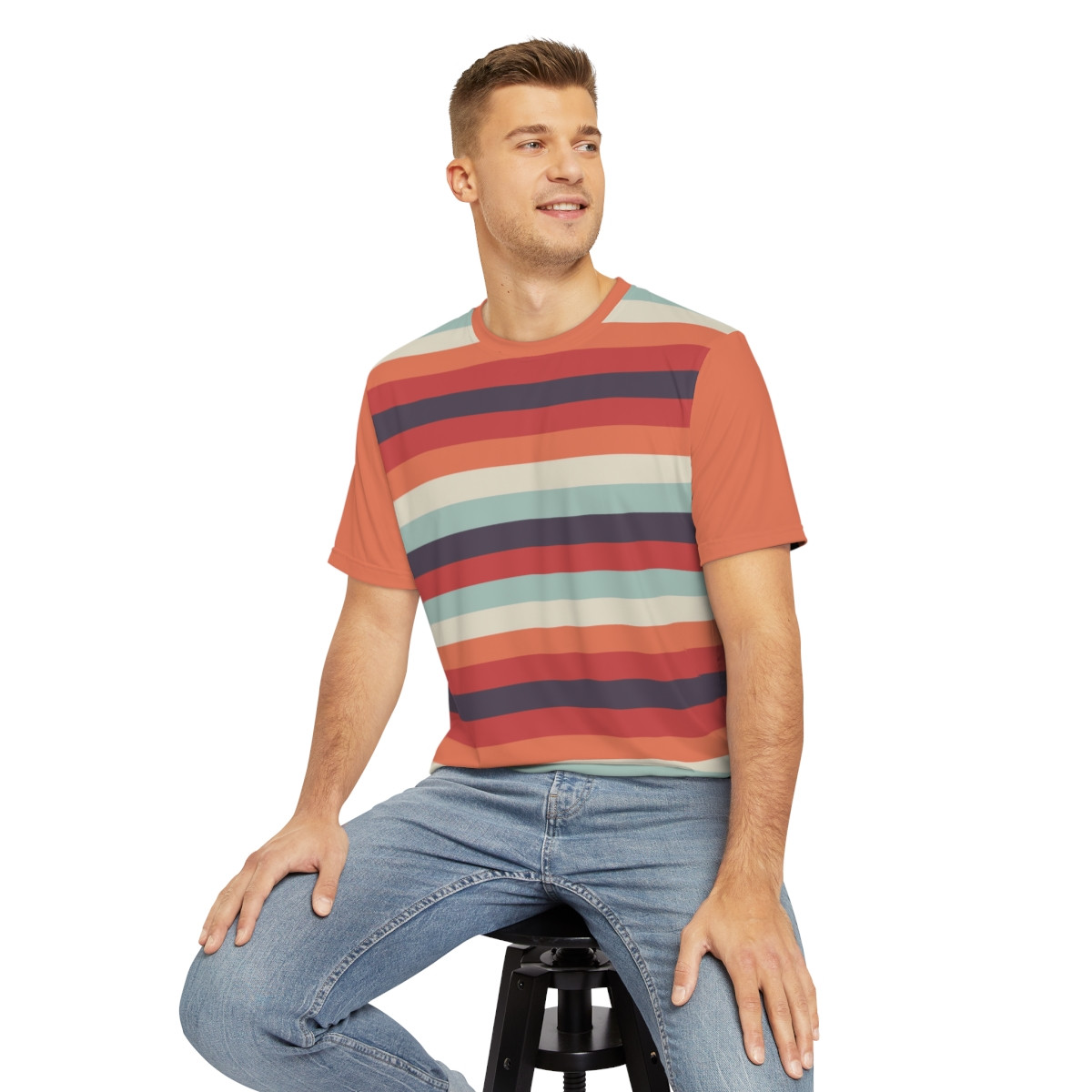 Men's Vibrant Stripe Poly Tee - Casual Summer Style